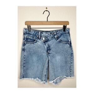 WILD FABLE Acid Wash Denim Bermuda Shorts Asymmetrical Closure Size 2